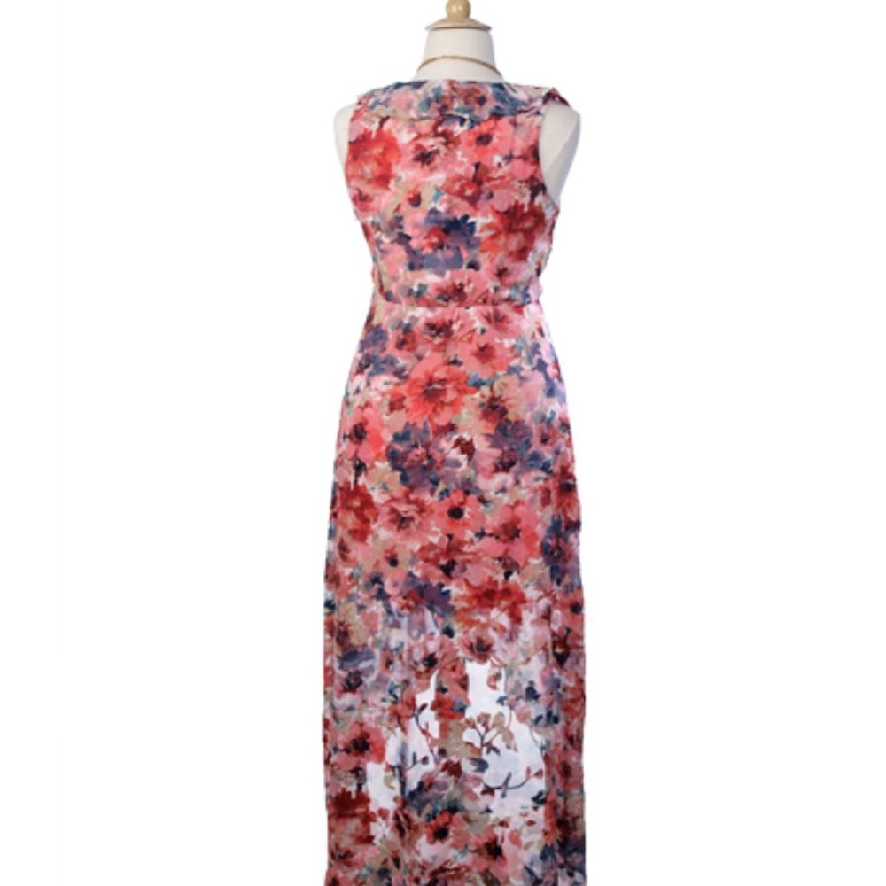 Cupio Sleeveless Ruffled Front Wrap Dress Lined Midi High-Low - Picture 5 of 7